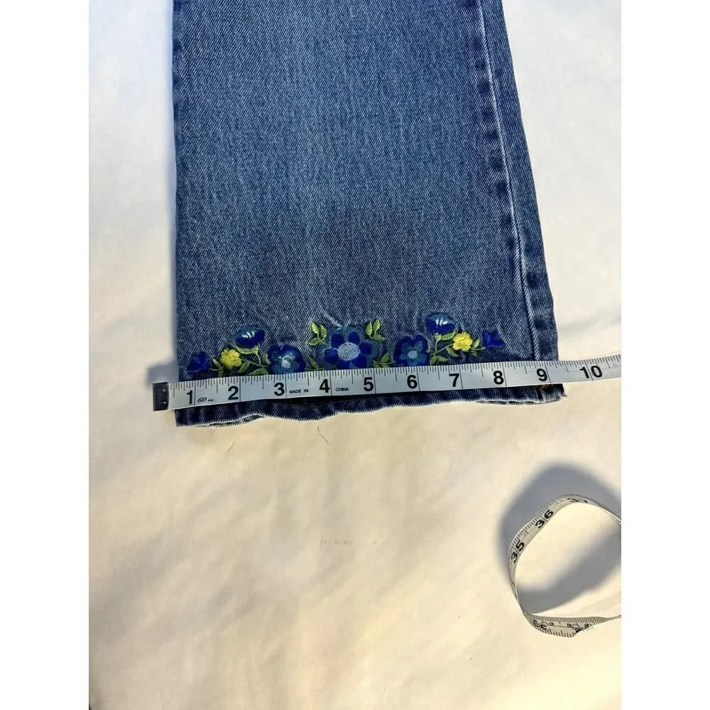 Vintage Embroidered Gasoline Jeans Floral 100% Cotton - Girls Size 14
